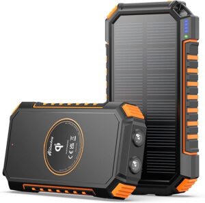 Banco de energía solar inalámbrico Hiluckey 26800 mAh Cargador solar impermeable Batería externa USB C con 4 salidas